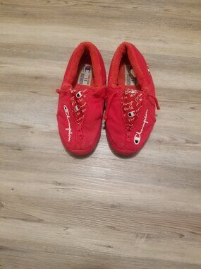 Champion Red Cozy Slip-On House/outdoor Shoes/with Logo Accents
